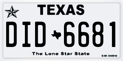 TX license plate DID6681