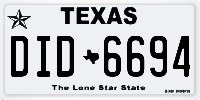 TX license plate DID6694