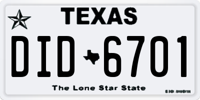 TX license plate DID6701