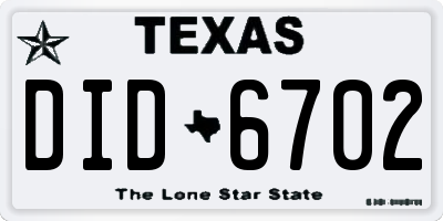 TX license plate DID6702
