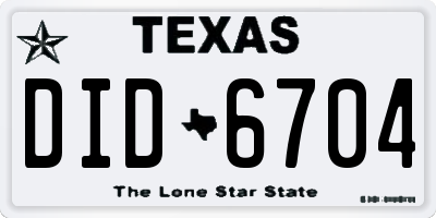 TX license plate DID6704
