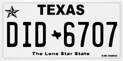 TX license plate DID6707