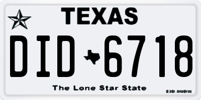 TX license plate DID6718