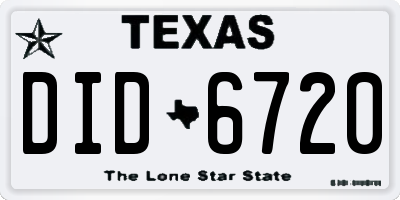 TX license plate DID6720