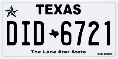 TX license plate DID6721