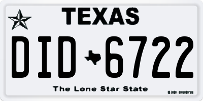 TX license plate DID6722