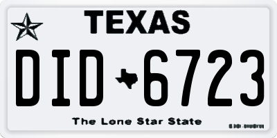 TX license plate DID6723