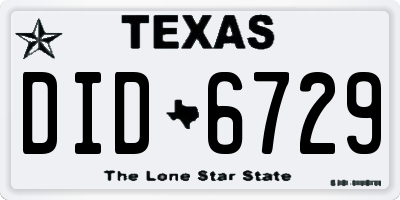 TX license plate DID6729