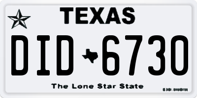 TX license plate DID6730