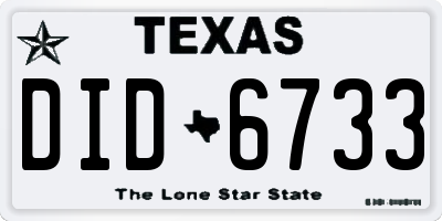 TX license plate DID6733
