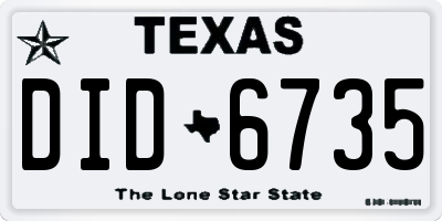 TX license plate DID6735
