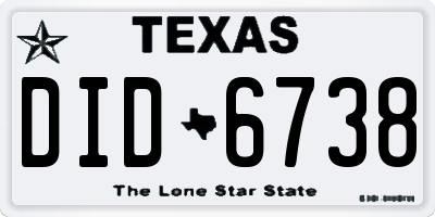 TX license plate DID6738
