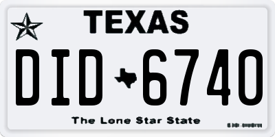 TX license plate DID6740