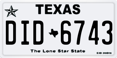 TX license plate DID6743