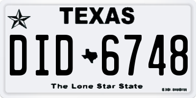TX license plate DID6748