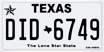 TX license plate DID6749
