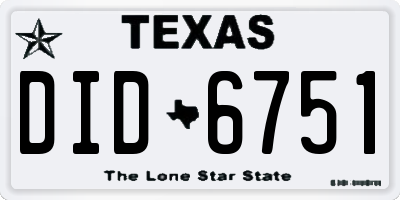 TX license plate DID6751