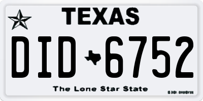 TX license plate DID6752