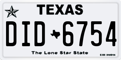 TX license plate DID6754