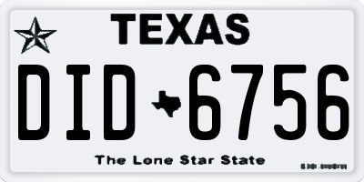 TX license plate DID6756