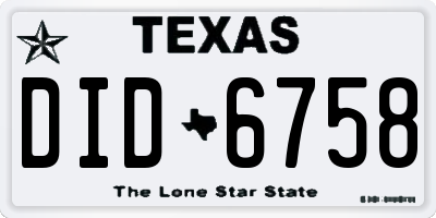 TX license plate DID6758