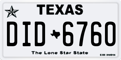 TX license plate DID6760