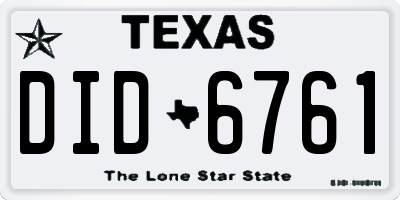 TX license plate DID6761