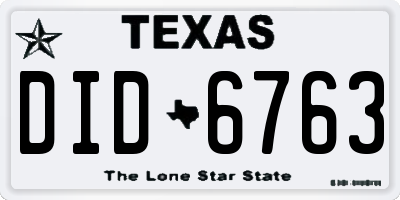 TX license plate DID6763