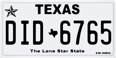 TX license plate DID6765