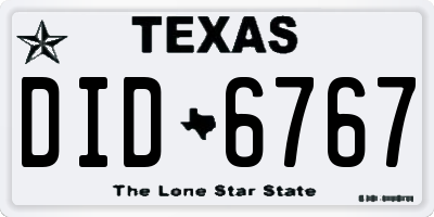 TX license plate DID6767