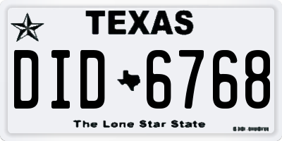 TX license plate DID6768