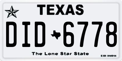 TX license plate DID6778