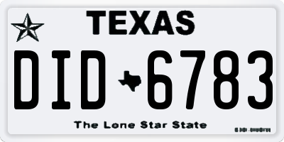 TX license plate DID6783