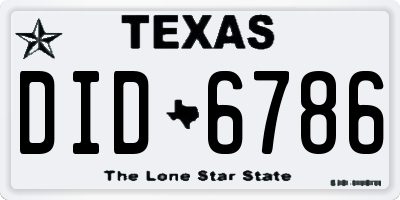 TX license plate DID6786