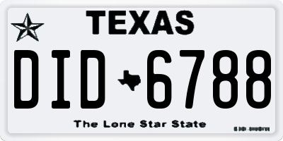 TX license plate DID6788