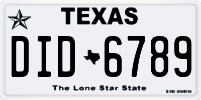 TX license plate DID6789