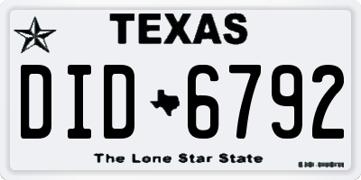 TX license plate DID6792