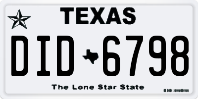 TX license plate DID6798