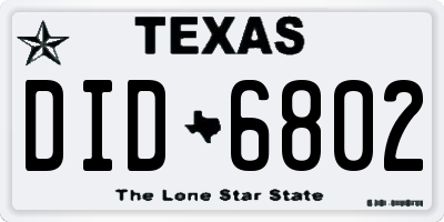 TX license plate DID6802
