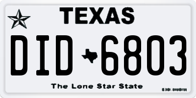 TX license plate DID6803