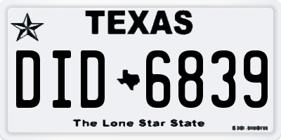 TX license plate DID6839