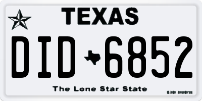 TX license plate DID6852