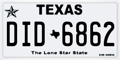 TX license plate DID6862