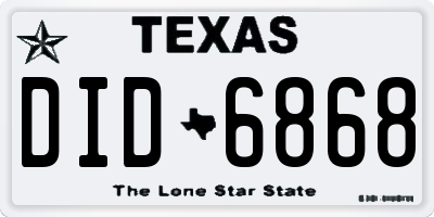 TX license plate DID6868