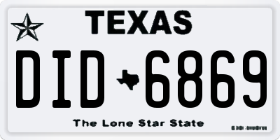 TX license plate DID6869