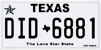 TX license plate DID6881