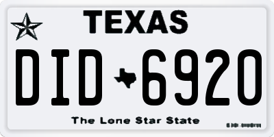 TX license plate DID6920