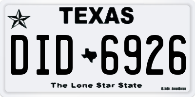 TX license plate DID6926
