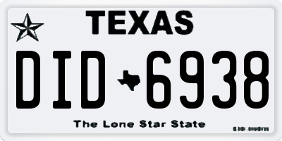 TX license plate DID6938