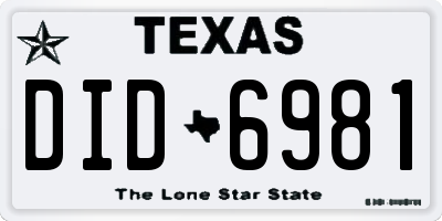 TX license plate DID6981